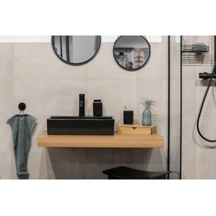 WENKO 25297100 - Gobelet porte-brosse à dents ROTELLO 8,5 x 11 cm noir/marron