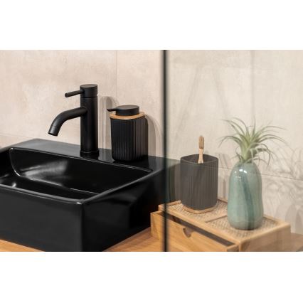 WENKO 25297100 - Gobelet porte-brosse à dents ROTELLO 8,5 x 11 cm noir/marron