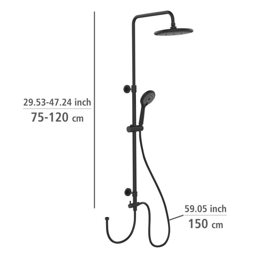 WENKO 25311100 - Doucheset met waterbesparend systeem, 120 cm, zwart