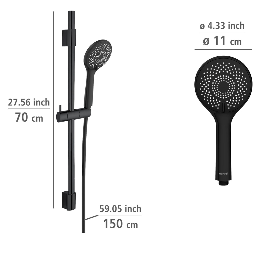 WENKO 25453100 - Set de douche WATERSAVING SYSTEM 70 cm, noir