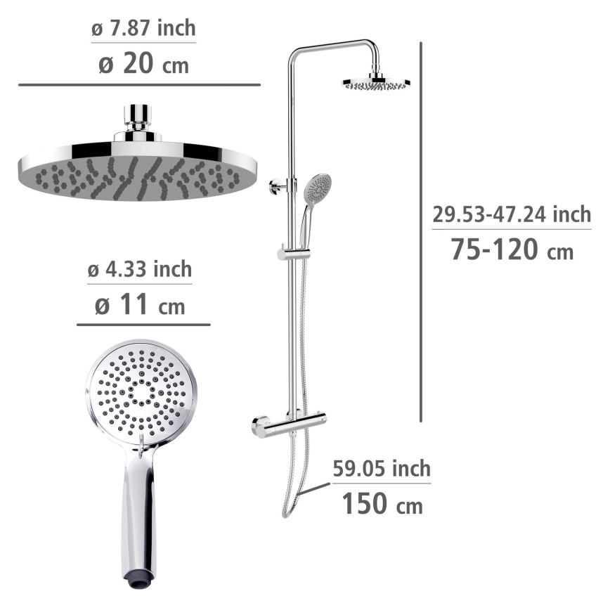 WENKO 25483100 - Douchesysteem WATERSAVING SYSTEM 120 cm glanzend chroom