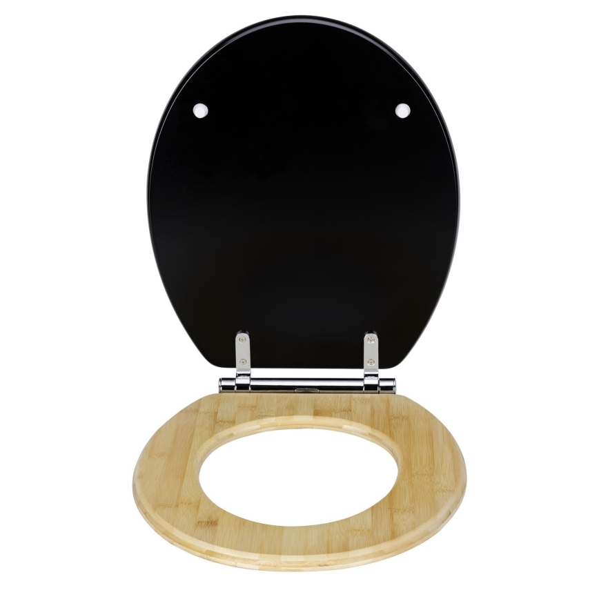 WENKO 25772100 - WC-bril BAMBUZA 37x44 cm zwart/bruin/glanzend chroom