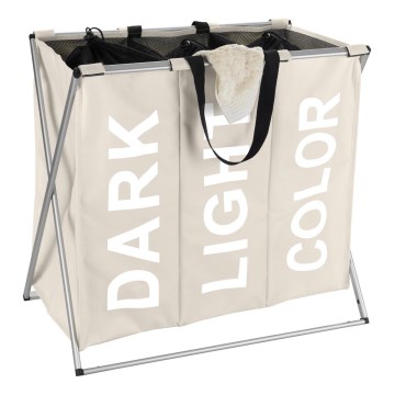 WENKO 3440113100 - Panier à linge TRIO 63x57 cm beige/noir/argenté