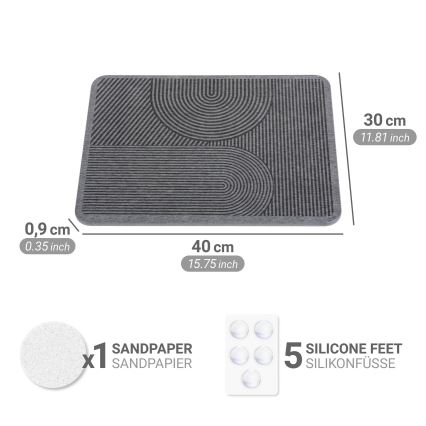 WENKO 54955100 - Tapis d'égouttage DAMON 40x30 cm en diatomite, gris