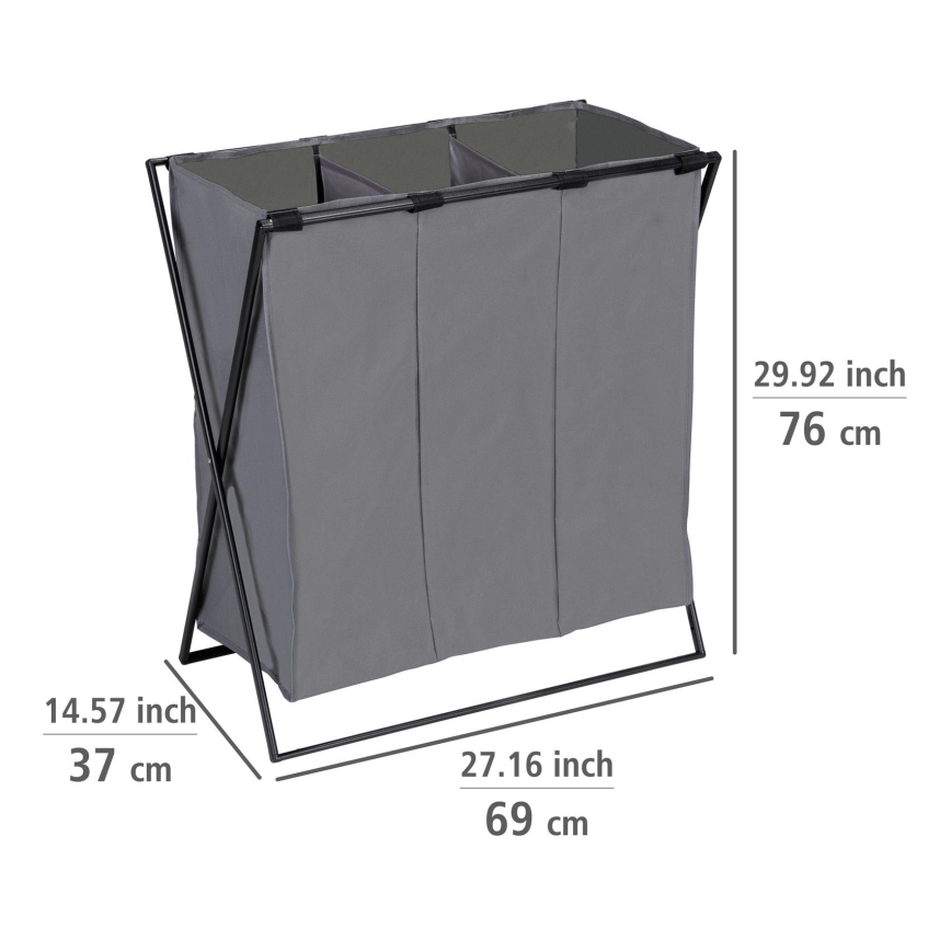 WENKO 71297800 - Panier à linge TRIO 69 x 76 cm gris/noir