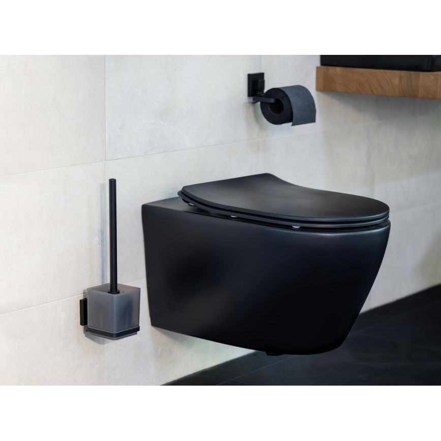 WENKO 71450800 - WC-set VACUUM-LOC QUADRO ED 9,5x37 cm zwart