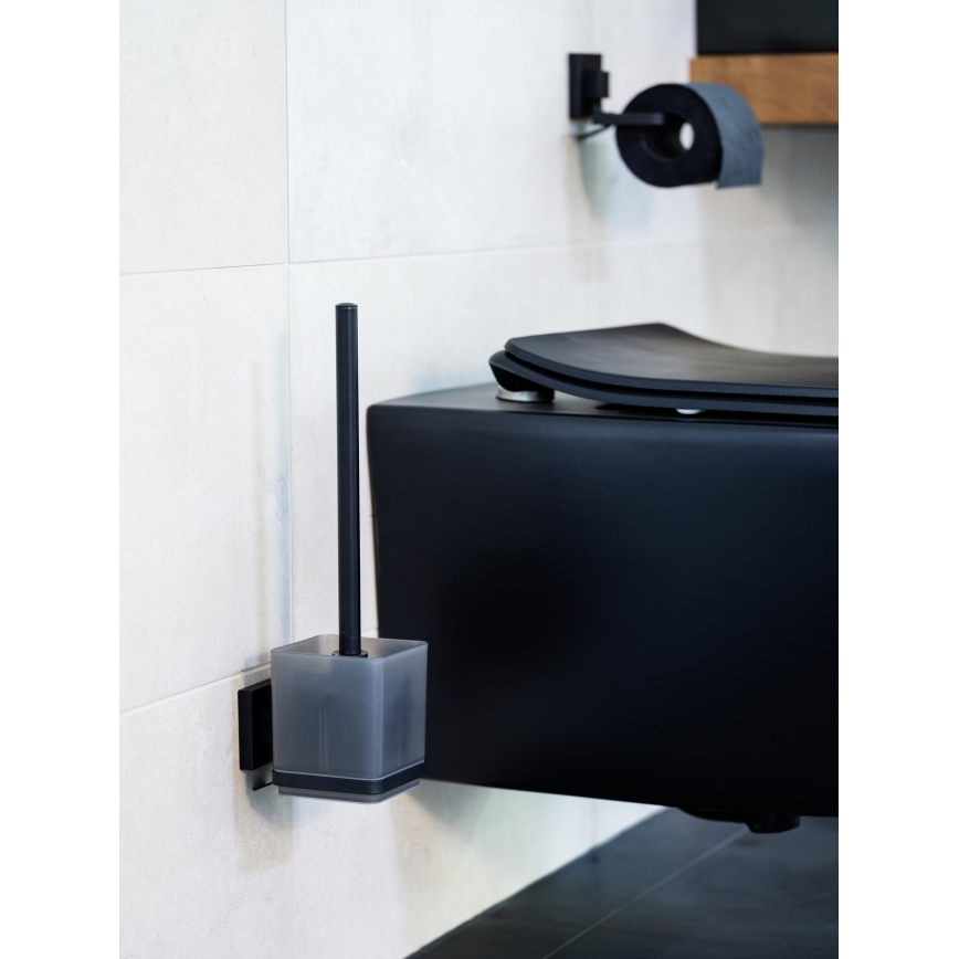 WENKO 71450800 - WC-set VACUUM-LOC QUADRO ED 9,5x37 cm zwart