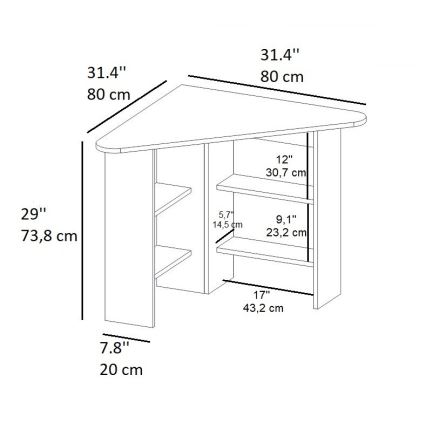 werk tafel CORNER 73,8x80 cm saffier eiken