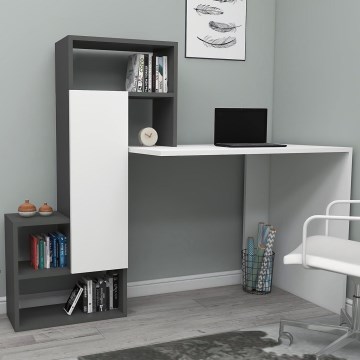 werk tafel met een plank IRMAK 119x138,6 cm wit/antraciet