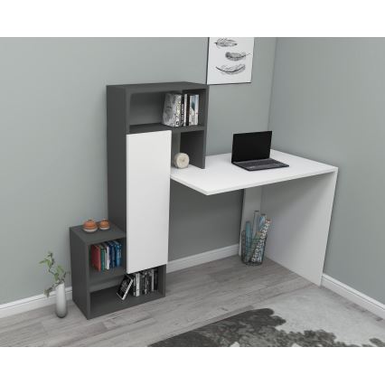 werk tafel met een plank IRMAK 119x138,6 cm wit/antraciet