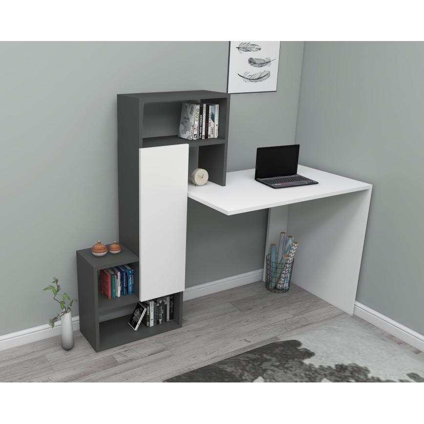 werk tafel met een plank IRMAK 119x138,6 cm wit/antraciet