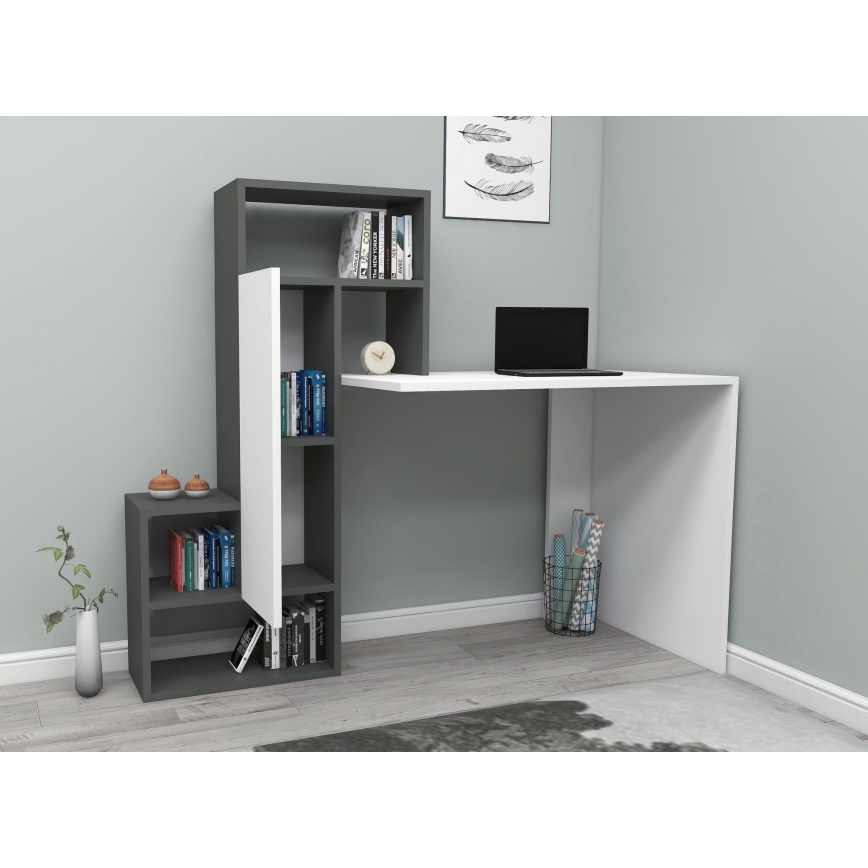 werk tafel met een plank IRMAK 119x138,6 cm wit/antraciet