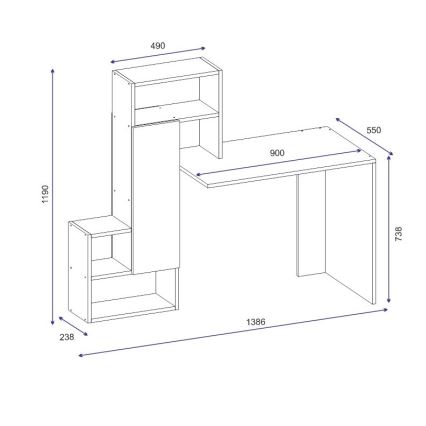 werk tafel met een plank IRMAK 119x138,6 cm wit/antraciet