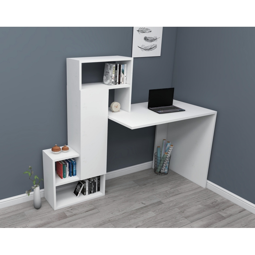 werk tafel met een plank IRMAK 119x138,6 cm wit