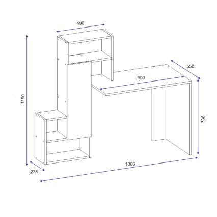 werk tafel met een plank IRMAK 119x138,6 cm wit