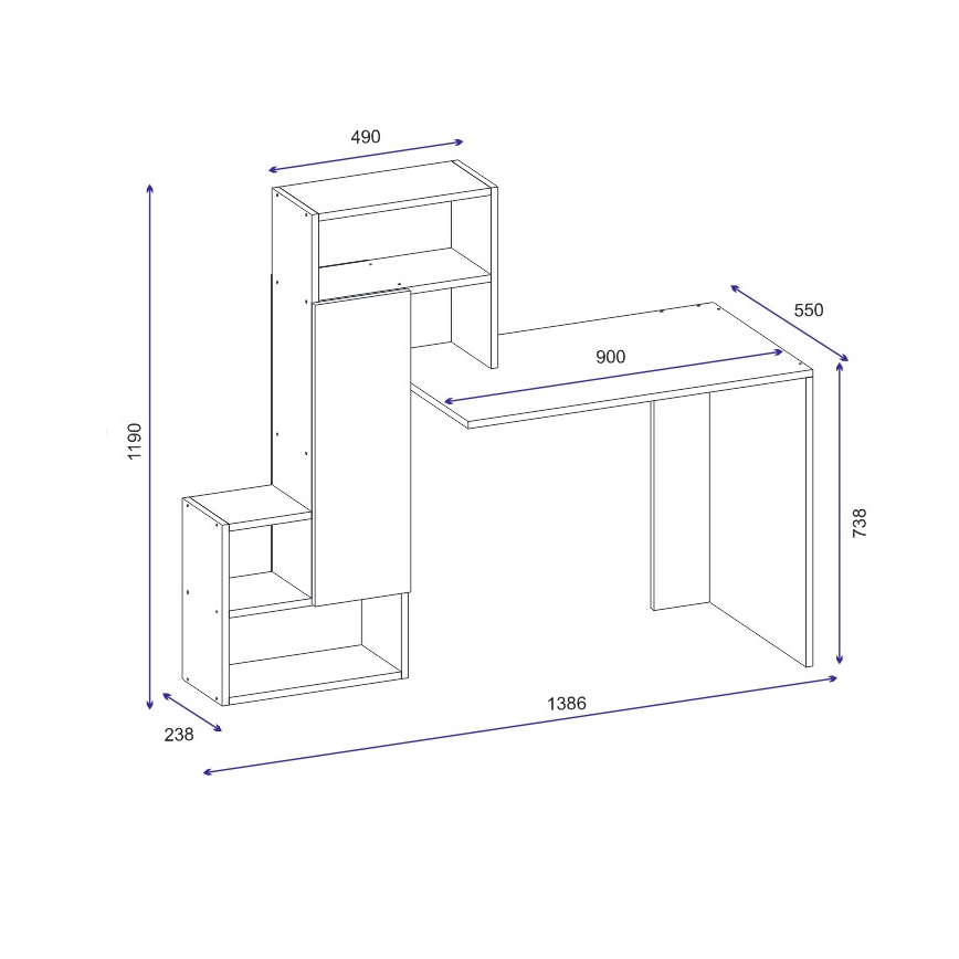 werk tafel met een plank IRMAK 119x138,6 cm wit