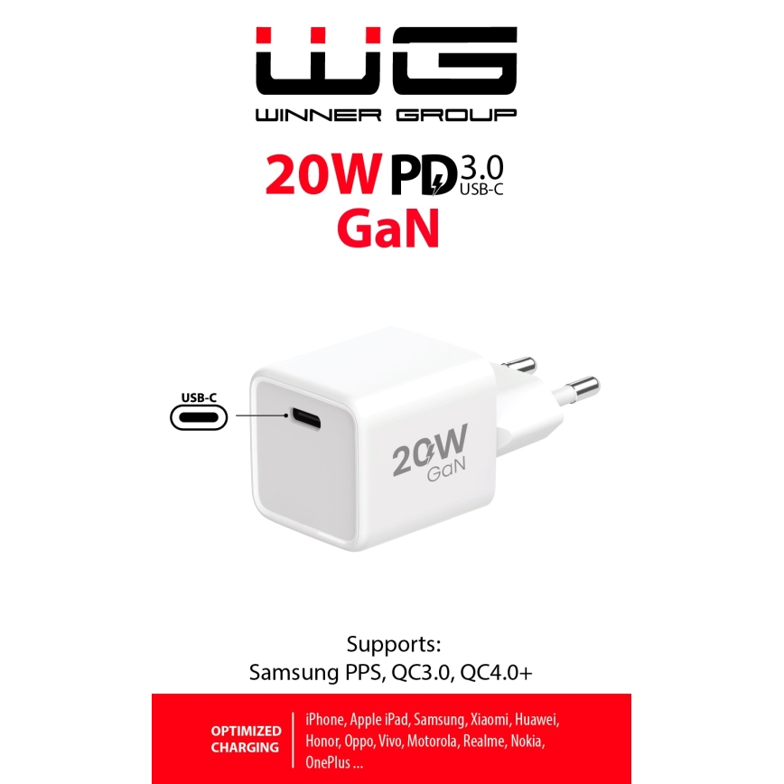 Winner Group - Adaptateur de charge rapide 1xUSB-C Power Delivery 20W blanc
