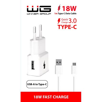 Winner Group- Adapter voor snel opladen 1xUSB-A PD 18W + USB-kabel USB-C / USB-A 1m