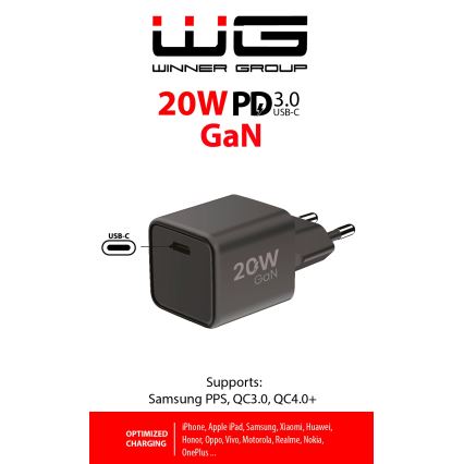 Winner Group - Adapter voor snel opladen 1xUSB-C Power Delivery 20W zwart