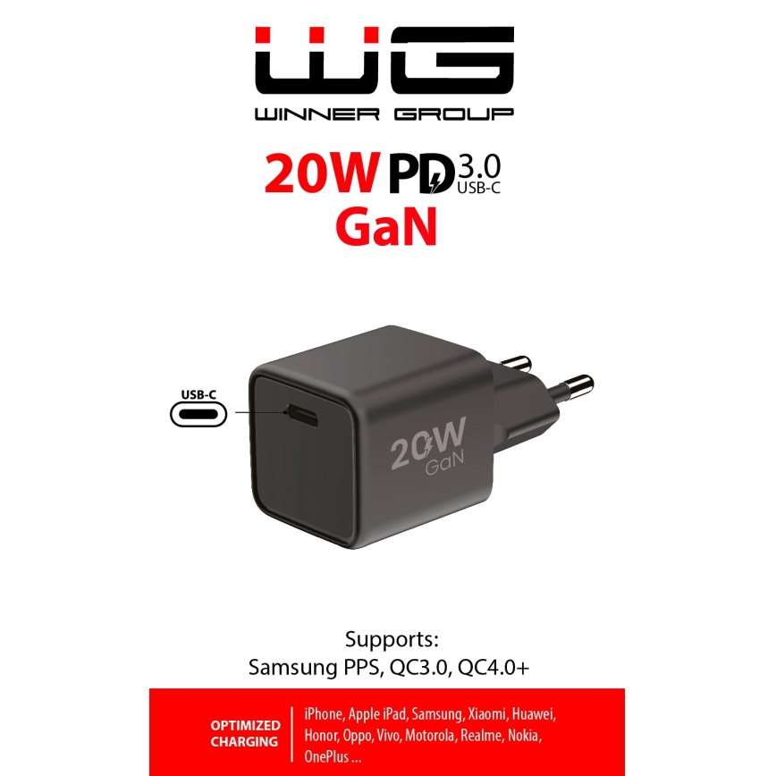 Winner Group - Adapter voor snel opladen 1xUSB-C Power Delivery 20W zwart