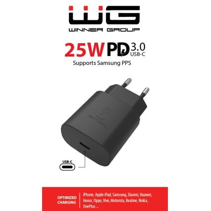 Winner Group - Adapter voor snel opladen 1xUSB-C Power Delivery 25W zwart