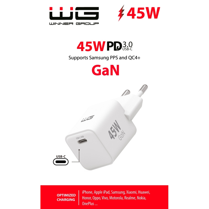 Winner Group - Adapter voor snel opladen 1xUSB-C Power Delivery 45W wit