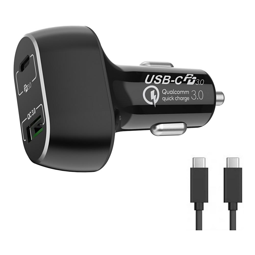 Winner Group - Autolader 1xUSB-C + 1xUSB-A Power Delivery 63W + USB-kabel USB-C / USB-C 1 m zwart
