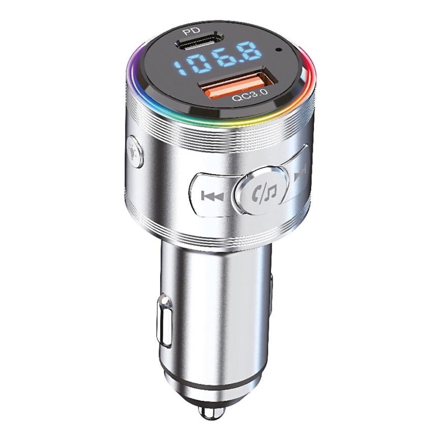Winner Group - Autolader met FM-zender en handsfreefunctie 20W zilver