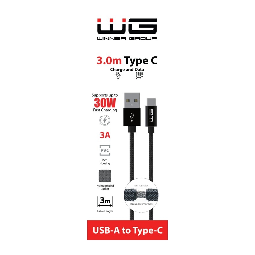 Winner Group - Câble USB USB-C / USB-A 30W 3m noir
