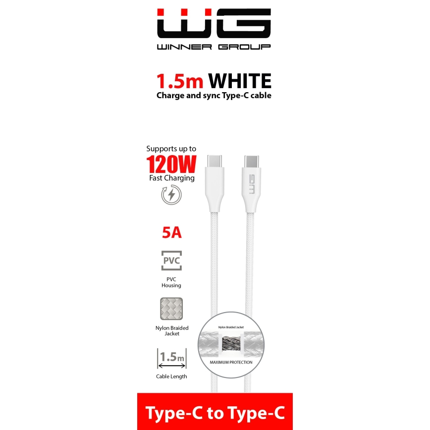 Winner Group - Câble USB USB-C / USB-C 120W 1,5m blanc