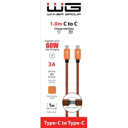 Winner Group - Câble USB USB-C / USB-C 60W 1m orange