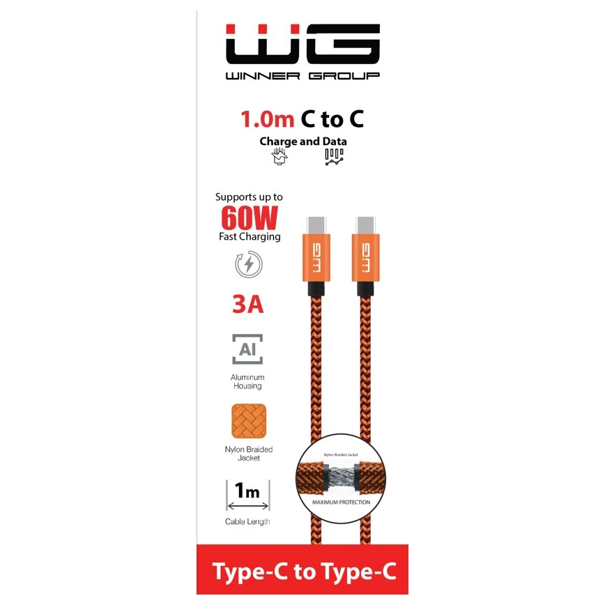 Winner Group - Câble USB USB-C / USB-C 60W 1m orange