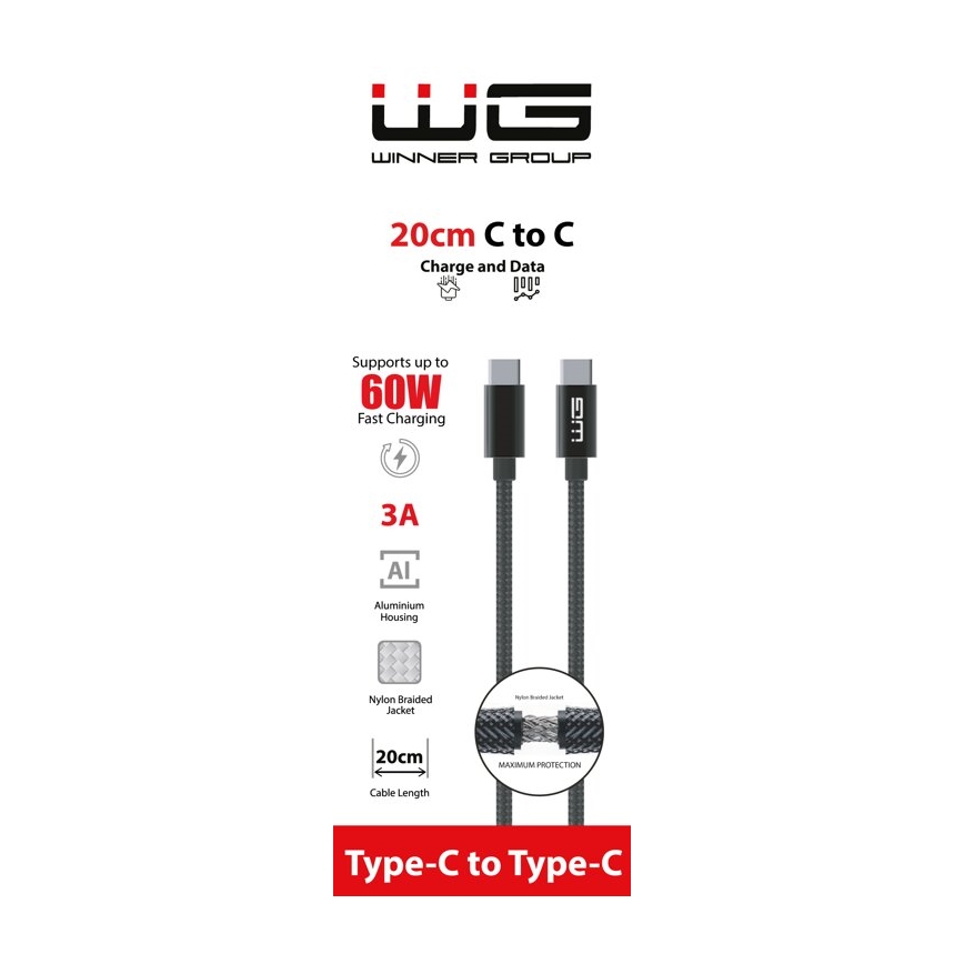 Winner Group - Câble USB USB-C / USB-C 60W 20cm noir