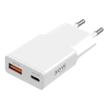 Winner Group - Chargeur GaN 1xUSB-A + 1xUSB-C 30W blanc
