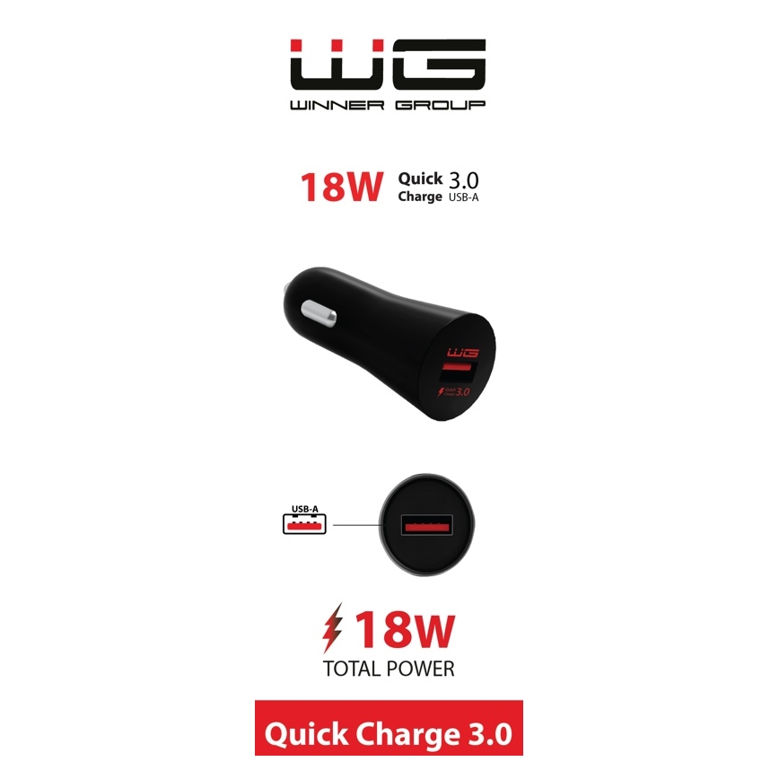 Winner Group - Chargeur pour voiture 1xUSB-A Power Delivery 18W noir