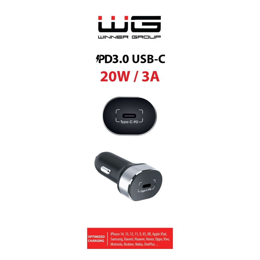 Winner Group - Chargeur pour voiture 1xUSB-C Power Delivery 20W noir