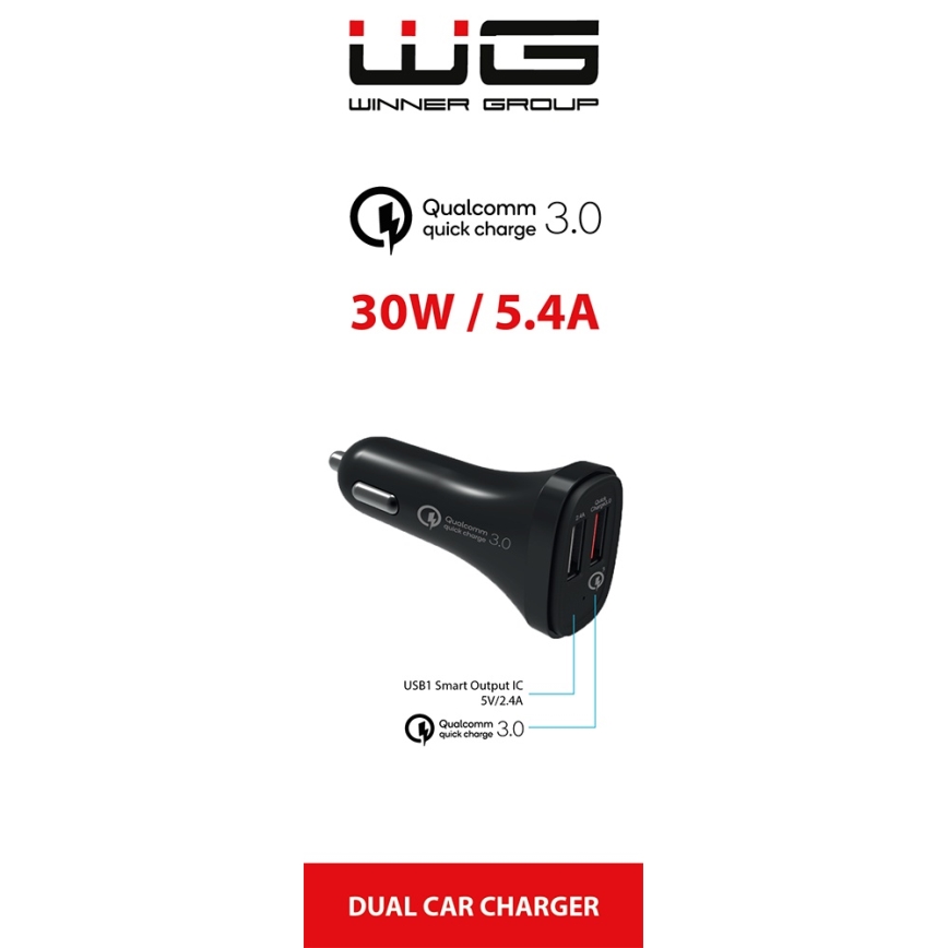Winner Group - Chargeur pour voiture 2xUSB-A Power Delivery 30W noir