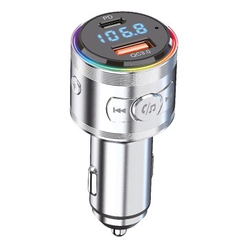 Winner Group - Chargeur pour voiture avec émetteur FM et fonction mains libres 20W argent