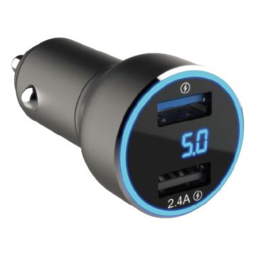 Winner Group - Chargeur pour voiture avec un écran 2xUSB-A Power Delivery 30W noir