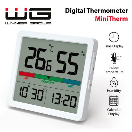 Winner Group - Digitale thermometer met LCD scherm en vochtigheidsmeter 2xCR2032 wit