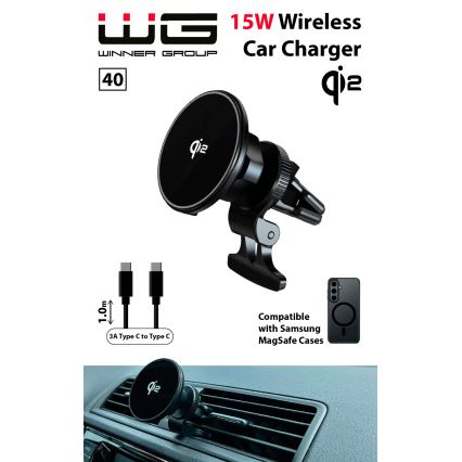 Winner Group - Draadloze oplader en houder voor auto 15W Qi2 MagSafe
