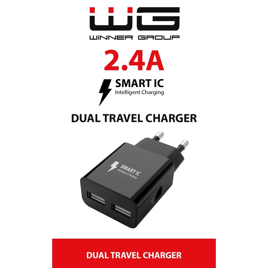 Winner Group - Oplader 2xUSB-A 12W zwart
