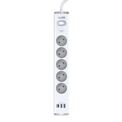 Winner Group - Overspanningsbeveiliging 5 stopcontacten + 2xUSB-A + 1xUSB-C wit