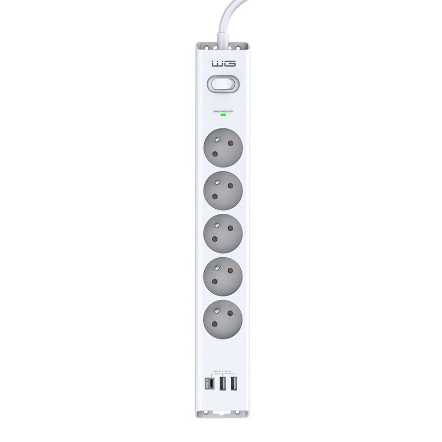 Winner Group - Overspanningsbeveiliging 5 stopcontacten + 2xUSB-A + 1xUSB-C wit