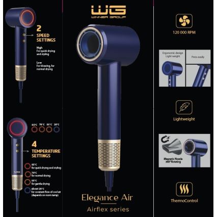 Winner Group - Sèche-cheveux avec ionisateur Elegance Air 1600W/230V bleu