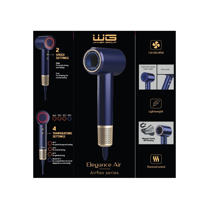 Winner Group - Sèche-cheveux avec ionisateur Elegance Air 1600W/230V bleu