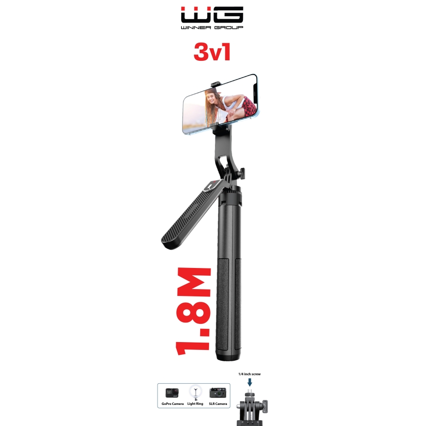 Winner Group - Selfiestick 3in1 met een standaard 55 mAh 180 cm zwart