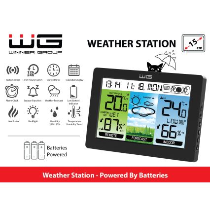 Winner Group - Station météo avec écran LCD et réveil, alimentée par 5 piles AAA