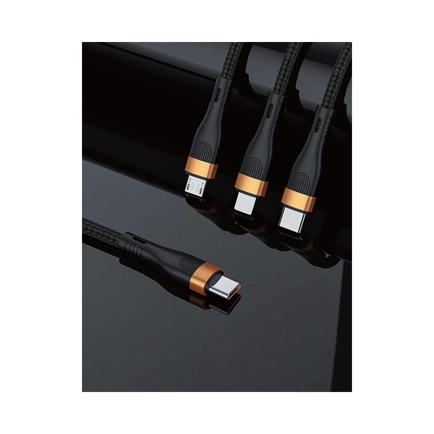 Winner Group -USB-kabel 3in1 USB-C / Lightning, USB-C en Micro USB 100W 1,5m zwart