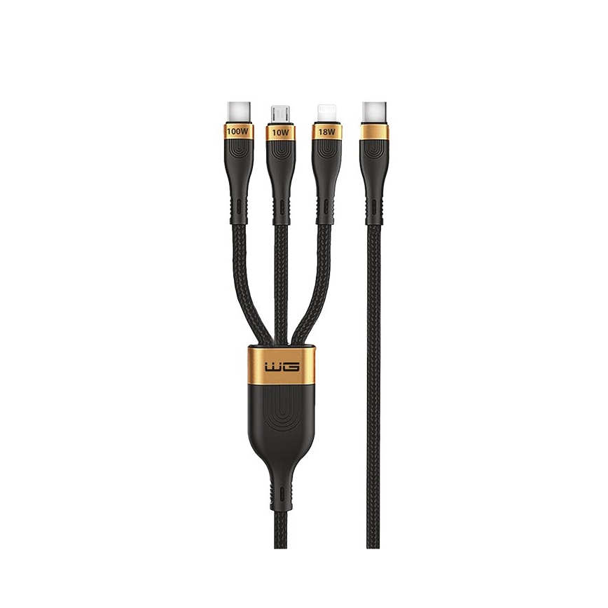 Winner Group -USB-kabel 3in1 USB-C / Lightning, USB-C en Micro USB 100W 1,5m zwart